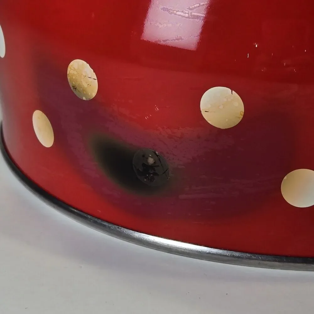 Retro Red Polka Dot Whistling Teakettle - Pristine Interior - Please Read